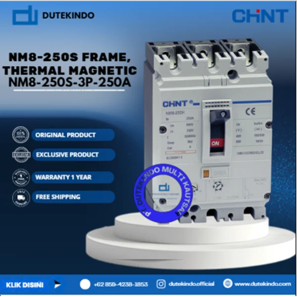 CHINT NM8-250S Frame Thermal Magnetic NM8-250S FRAME 3 POLE ADJUSTABLE MCCB. ICU=ICS 50KA 415V NM8-250S-3P-250A MCB / Miniature Circuit Breaker