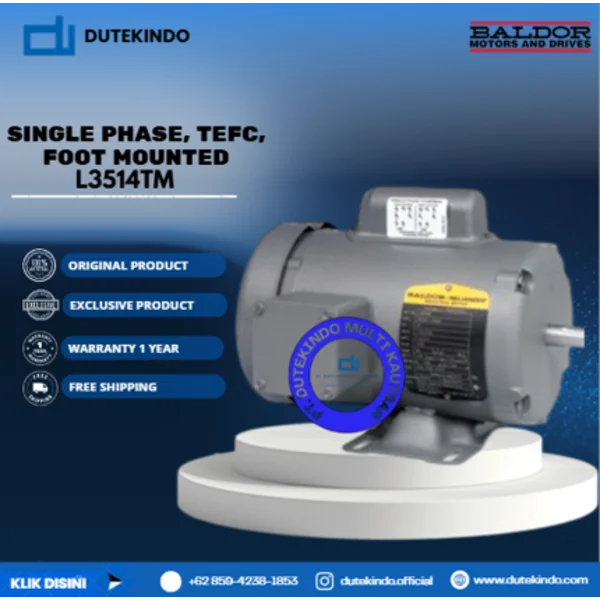 Baldor Single Phase TEFC Foot Mounted L3514TM 3/2 HP 1800 RPM 145T NEMA FRAME 115/208-230 VOLTAGE Foot Mounted Motor