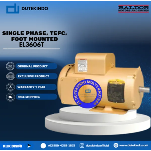 Baldor Single Phase TEFC Foot Mounted EL3606T 3 HP 3600 RPM 182T NEMA FRAME 115/230 VOLTAGE Foot Mounted Motor