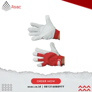 TTF9614802C General Handling Gloves. Red.White. Leather Coating. Cotton Liner. Size 9