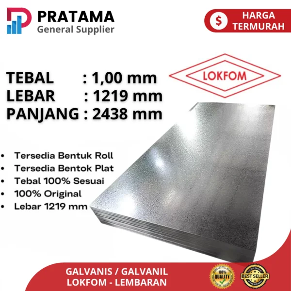 Plat Galvanis BJLS Lokfom 1.20 x 2.40 Meter - tebal 1 mm Lembaran Seng Galvanis