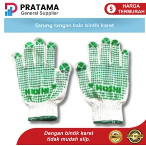 Sarung Tangan Kain Katun ECO / Krem Bintik Hijau – HIOSHI – 12 Pasang Gloves - 1 pcs Sarung Tangan Kain