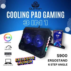 Quinton cooling pad gaming led RGB S900 2 fan untuk semua ukuran laptop