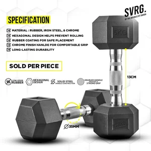 Hexagonal Dumbbell Barbell - Dumbbell Rubber Segi Enam