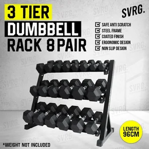 3 Tier Dumbbell Rack - Rak Dumbell 3 Susun - Barbell - 8 Set