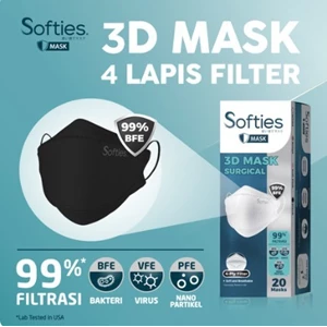 Medical Mask Earloop Softies Surgical 3D 4Ply Filter KF94 Black