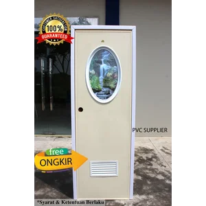 Pintu Pvc Kamar Mandi Dengan Kaca Oval - Putih Engsel Kanan