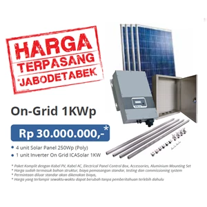 PAKET ON-GRID 1KW (Solar Panel dan Grid-Tied Inverter Komplit Terpasang)