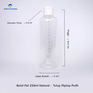 botol plastik 250ml natural tutup fliptop - botol kosong