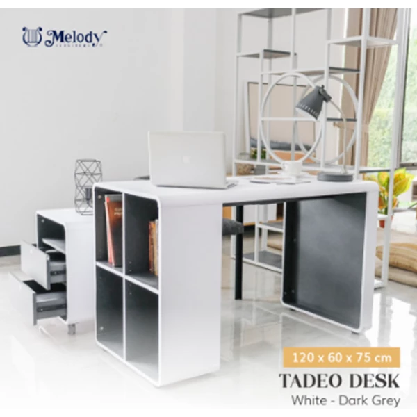 Meja Staff Minimalis Putih 40170 TADEO DESK WHITE-GREY