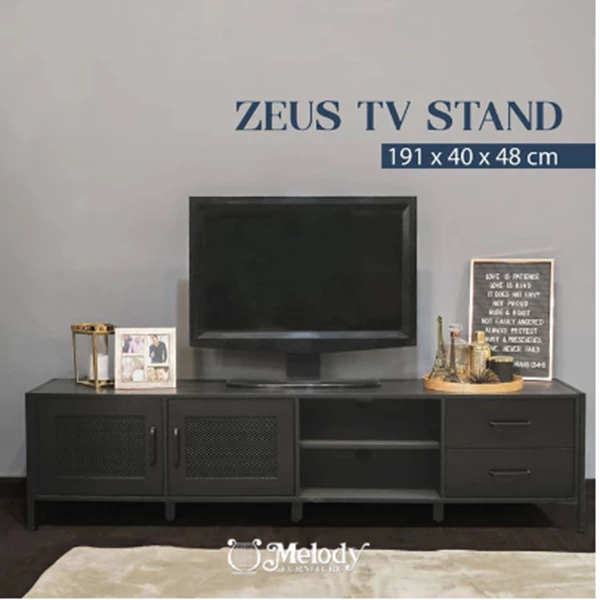 Meja TV hitam lebar ZEUS tv L190 black
