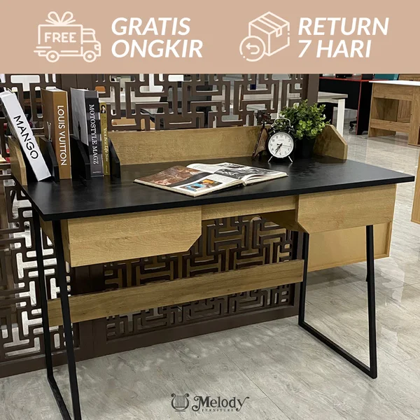 Meja Staff Melody-Furniture MEJA KERJA Unik Estetik Aesthetic FRANCO DESK riviera eichi - black