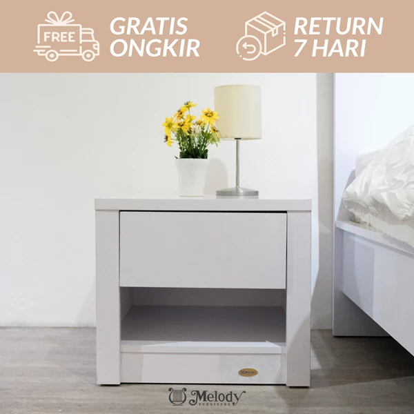 Meja Sudut Melody-Furniture Meja Samping Meja Lampu Nakas Oasis NK - White Glossy