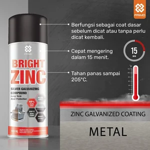 PRIMO Bright Zinc 400mL Cat Anti Karat & Korosi Medium Duty Warna Silver Metalik Cat Epoxy 