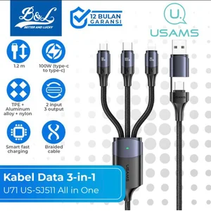 USAMS U71 Kabel Data 3-in-1 Fast Charging PD/QC/AFC/FCP 100W