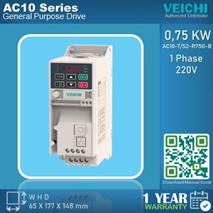 Inverter Variable Speed Drive AC Motor Controller 0.75 KW 1 PHASE 220V VEICHI AC10