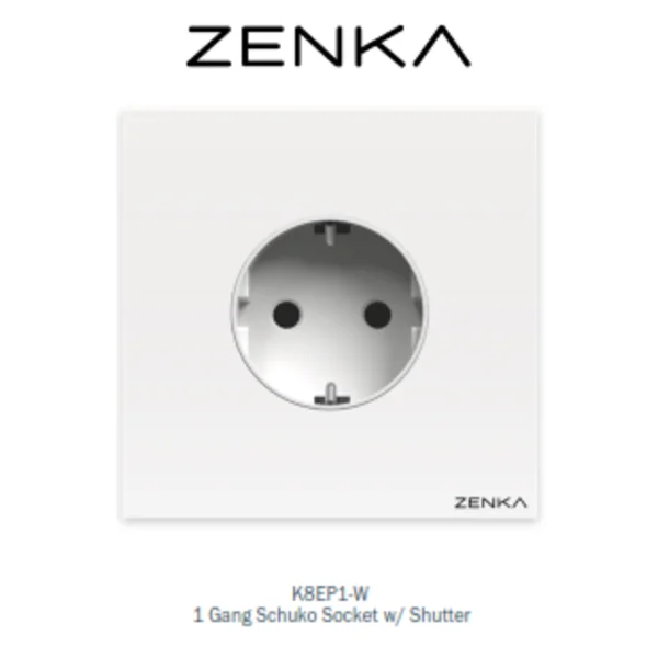 Saklar ZENKA 1 Gang Schuko Socket w/ Shutter
