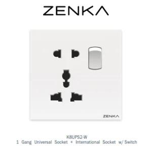 Saklar ZENKA 1  Gang  Universal  Socket  +  International  Socket  w/ Switch