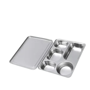 TEMPAT PENYAJI MAKANAN FOOD TRAY STAINLESS STEEL 5 SEKAT TUTUP LUNCH BOX