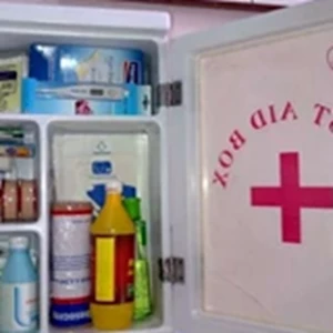 First aid kit + contents of medicine