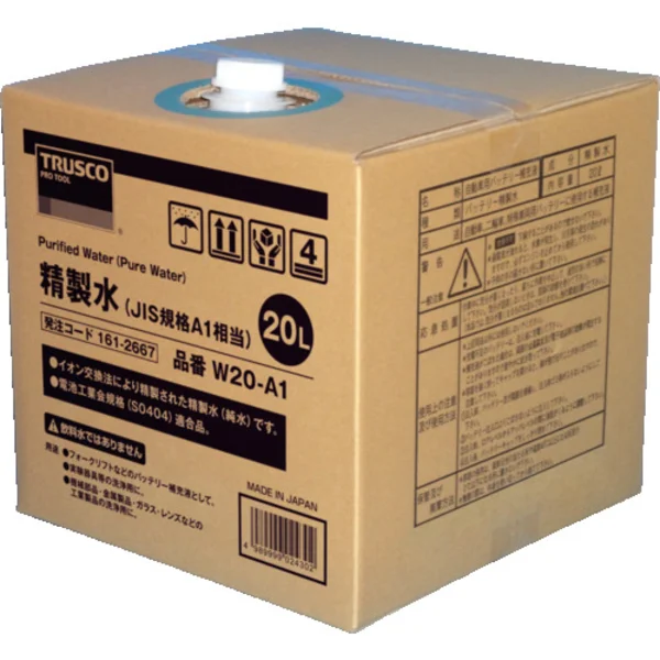 TRUSCO Bulk Purchase Purified Water 20L JIS Standard A1 Equivalent 10-Pack W20-A1-10