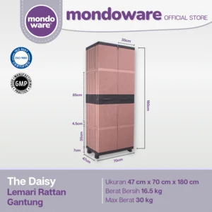 Rottan Wardrobe 2 Doors Hanging Clothes - Daisy - Mondoware Plastic LPG23/R