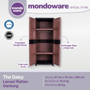 Rottan Wardrobe 2 Doors Hanging Clothes - Daisy - Mondoware Plastic LPG23/R