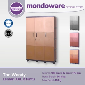  3 Doors 4 Tier Motif Wardrobe - Woody - Mondoware Plastic LX/KY34