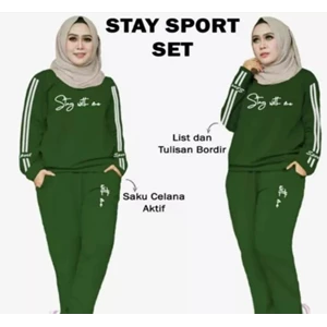 Baju Olahraga Wanita Set Cotton 20S Bordir