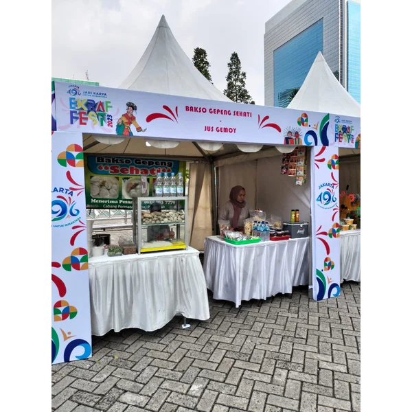 TENDA SARNAFILE DEKORASI (UKURAN 3X3 METER INSTALANSI LISTRIK DAN FASCIA NAME)