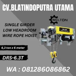 Single Girder Low Headroom Wire Rope Hoist 6.3 ton x 6 meter