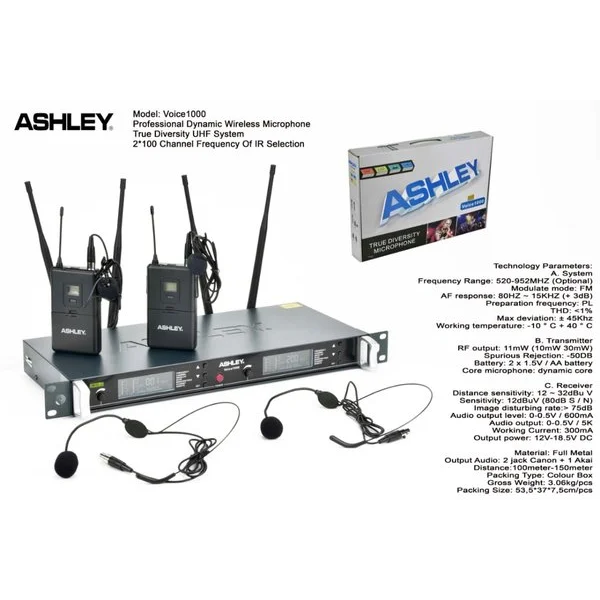 Clip On Mic Wireles Ashley Voice 1000 Hitam 