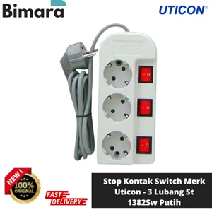 Stop Kontak Switch Merk Uticon - 3 Lubang St 1382Sw Putih