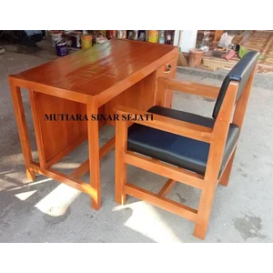 MEJA KURSI GURU (1 MEJA 1 KURSI) KAYU JATI MODEL 2