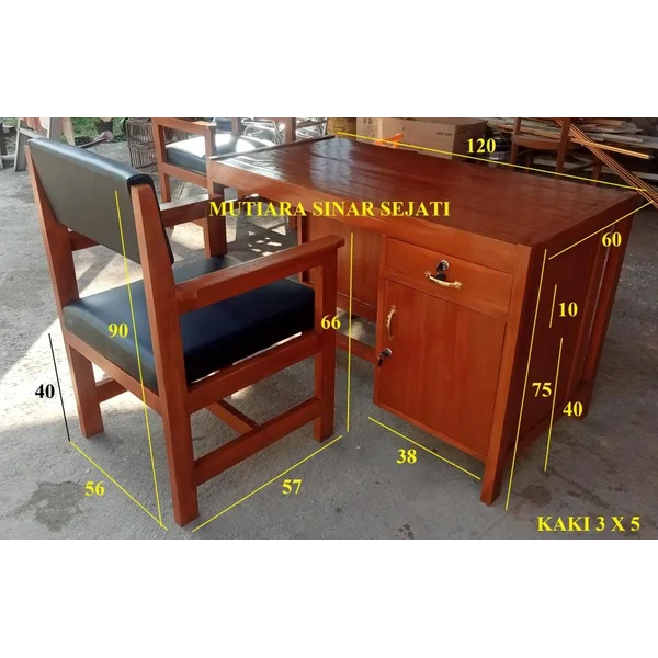 MEJA KURSI GURU (1 MEJA 1 KURSI) KAYU JATI MODEL 2