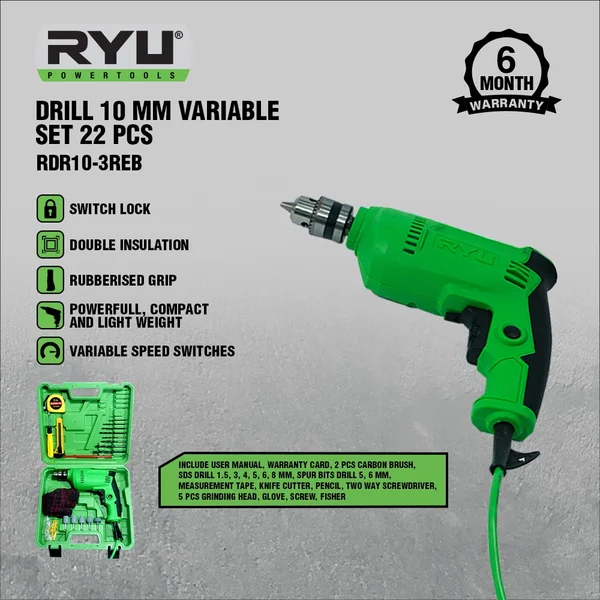 Mesin Bor Drill 10mm RYU RDR10-3REB