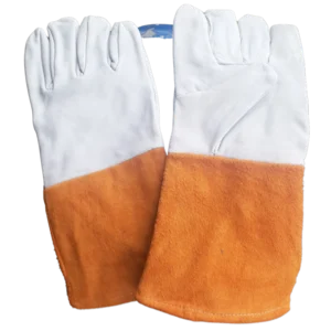 SARUNG TANGAN LAS WELDING KULIT LBR WARNA PUTIH COKELAT UKURAN 14 INC