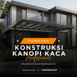 Konstruksi kanopi kaca tempered 10mm