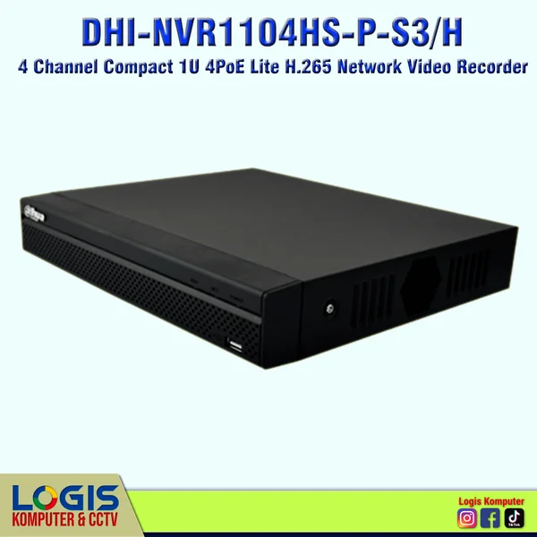  NVR CCTV Dahua DHI NVR1104HS P S3 H 4 Channel Compact 1U 4PoE Lite H.265 Network Video Recorder