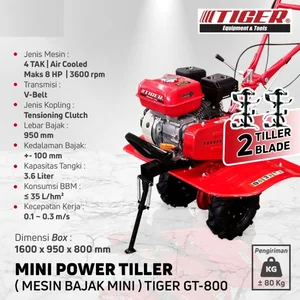 TIGER Mesin Traktor Sawah Bajak Mini Power Tiller GT800 GT 800 ORI