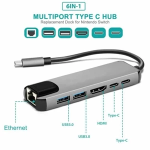 USB Type C 6 in 1 adapter HUB Connector to HDMI PD LAN Lexcron