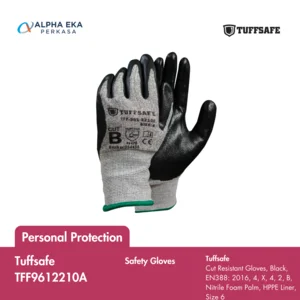 Sarung Tangan Safety Cut Resistant Gloves Black EN388 2016 4 X 4 2 B Nitrile Foam Palm HPPE Liner Size 6 Tuffsafe TFF9612210A