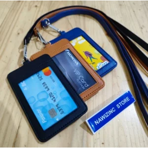 GANTUNGAN ID CARD KULIT SINTETIS 3 SLOT KARTU DENGAN TALI (Gantungan Kunci)