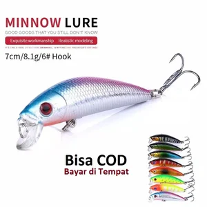 SATU SET (ISI 8PCS) Umpan memancing casting 7cm/8gr lidah pendek mengapung