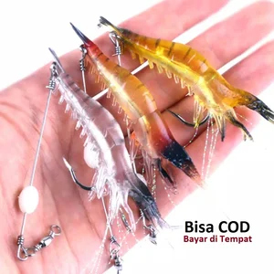 SATU SET (isi 3) 9cm/6gr umpan pancing Ikan Mas Mujair Nila bentuk udang menyala dalam gelap 'Alat Kemah Memancing dan Berburu'