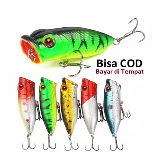 SATU SET  (isi 5) Popper Klasik 7cm/13g Umpan Pancing Ikan casting Bass Minnow Top Water Fishing Lure Trible Kail