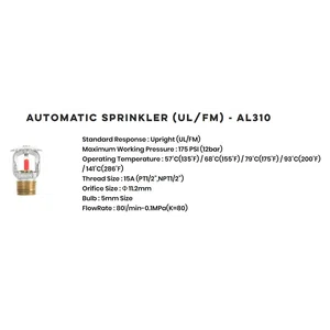 ALEUM UPRIGHT AUTOMATIC HEAD FIRE SPRINKLER UL/FM AL310