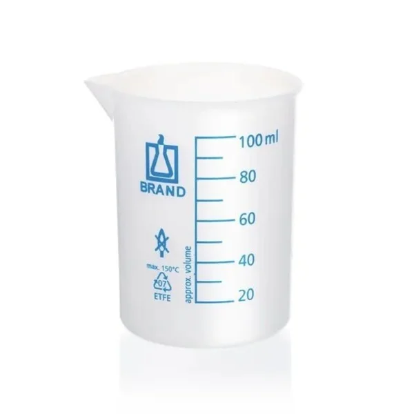 BRAND 90238 Beakers short form ETFE blue printed scale with spout 100 ml