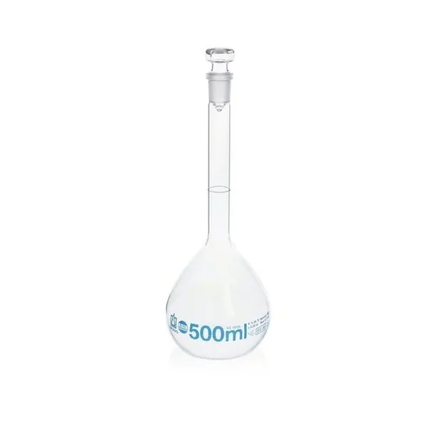 BRAND 37256 Volumetric flasks BLAUBRAND® class A DE-M Boro 3.3 with glass stopper ISO batch certificate