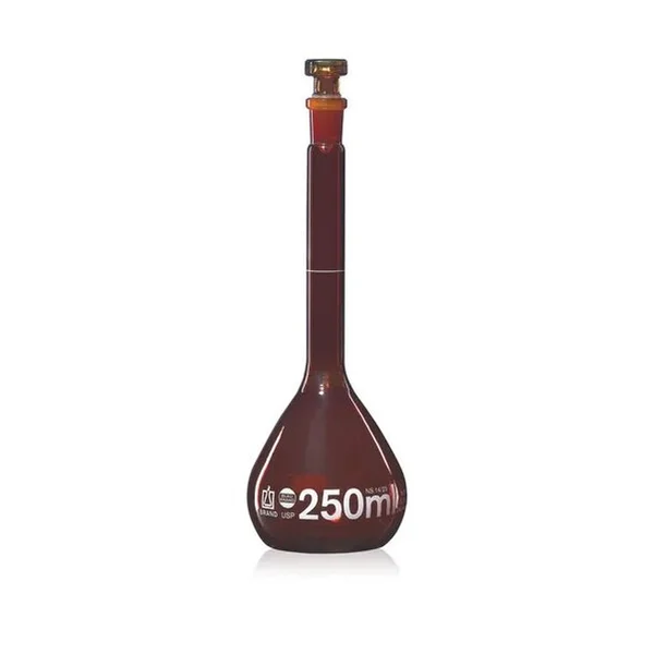 BRAND 37461 Volumetric flasks USP BLAUBRAND® class A DE-M Boro 3.3 with glass stopper amber USP batch certificate
